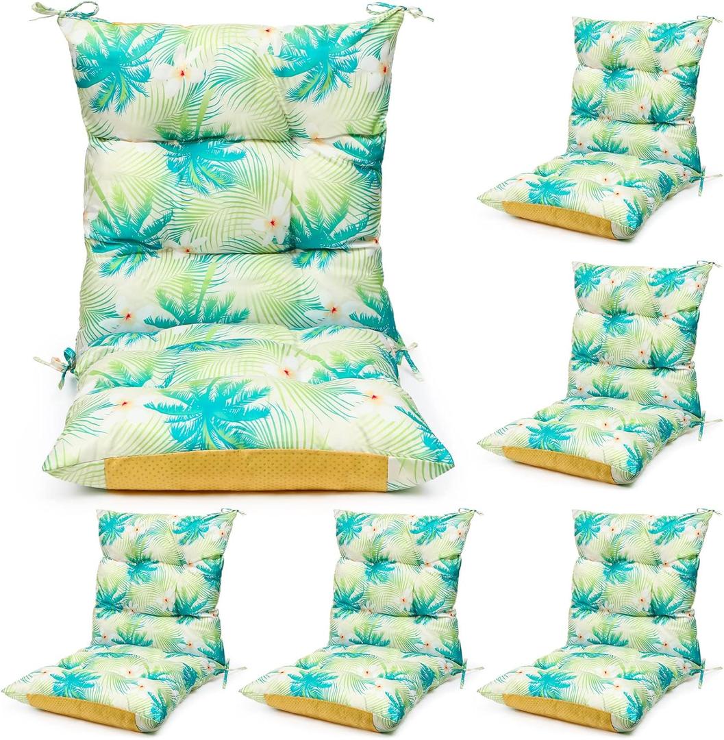 Hoteam 6 Set Patio Chair Cushions Outdoor High Chair Cushion 20 x 40 Inch Waterproof Patio Seat Rocking Indoor Thickened Pad(Tree Style,Fresh Color)
