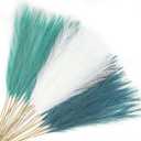 Agusbagli 30pcs Blue Faux Pampas Grass Decor, 21.6in Fluffy Artificial Colored Pampas Grass Short Light Blue Fake Pampas Vase Filler Flower Arrangement for Home Wedding Centerpieces Boho Decorations (Teal Blue & White & Deep Blue)
