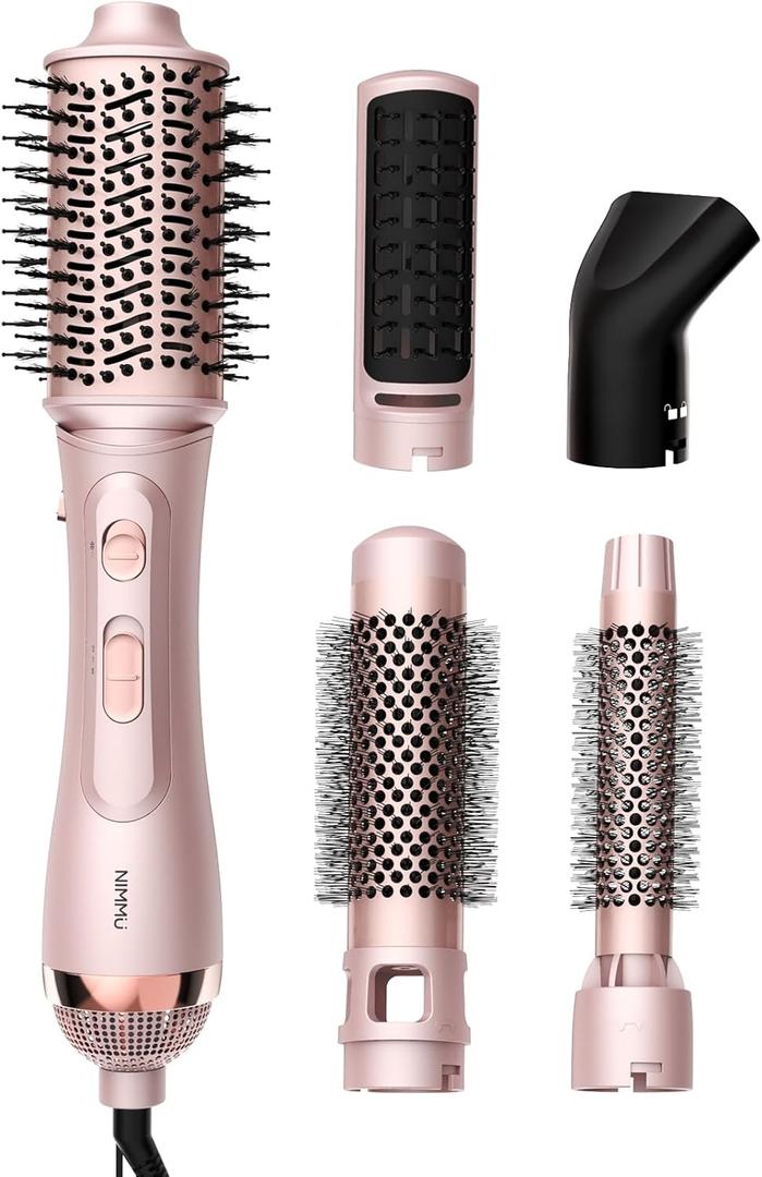 Nimmu Blow Dryer Brush Set, 5-in-1 Hot Air Brush Set, All-in-One Hair Styler for Salon Blowouts, Smoothing, Curling & Volumizing and Straightening, Less Frizz & Heat Damage, Pink