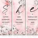 Qunclay 3 Pcs Pink Flower Inspirational Wall Decor Art Gift Wooden Motivational Hanging Christian Quotes Floral Decor for Women Girl Living Room Gift (11.81 x 3.94 x 0.2 Inch, Pink)