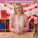 12 Pcs Teacher Appreciation Gift Bags DIY Mini Canvas Tote Bags with Alphabet Stickers Ribbon Raffia Back to School Thank You Gift for Women Tiny Pouch Accessories(Classic,Pink), Small