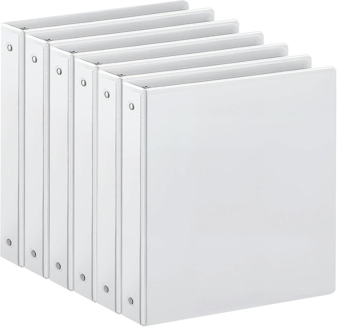 SUIN 1-inch 3 Ring Binder with 2 Interior Pockets, 1''Durable Binders Holds US Letter Size 8.5'' x 11'' Paper - Versatile Binders for Office, Home, and School Use, 6 Pack White