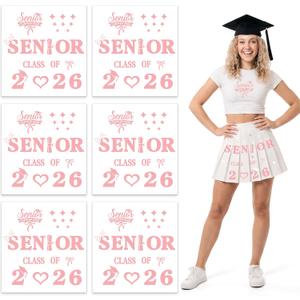Solsew 6 Sets Class of 2026 Iron on Transfers for Overalls, Senior 2026 Iron on Patches Heat Transfer Stickers for Class Group Graduation Party Bib Pants Jeans Decorations(Pink)