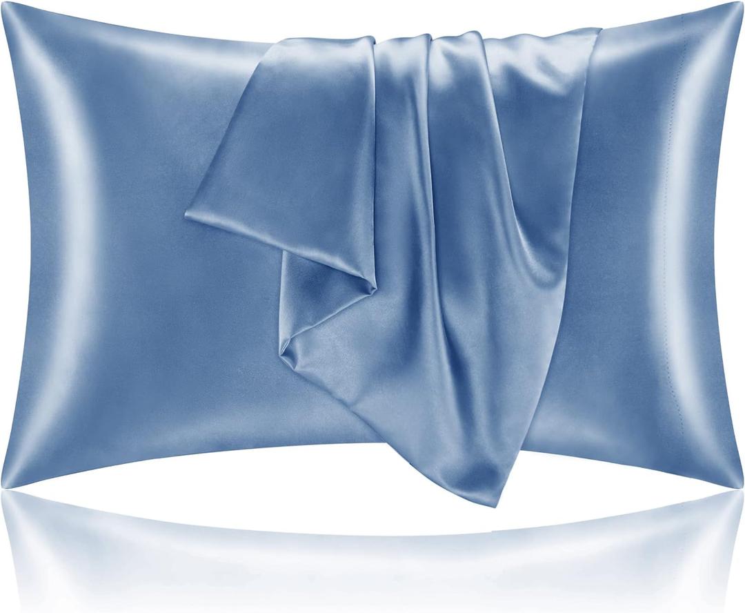BEDELITE Satin Pillowcase for Hair and Skin, Super Soft and Cooling Similar to Silk Pillow Cases 2 Pack with Envelope Closure, Gift for Women Men(20"x26" Standard Size, Airy Blue)