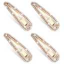 3 PCS Rhinestone Hair Clips, Water Drop Crystal Hair Barrettes Bling Metal Snap Duckbill Hairpins Hair Pin for Women Bridal, Wedding, Party, Prom 2.36 Inch, Gold