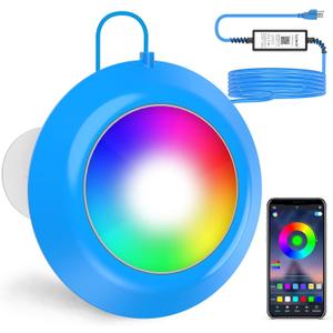 LyLmLe LED Pool Lights, 20W Smart RGB Magnetic Submersible Light with APP Control, 800lm Dimmable, IP68 Waterproof 12V Nicheless Underwater Lights for Inground Aboveground Pools (Blue)