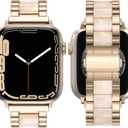 Wearlizer Compatible with Apple Watch Band 42/44/45/46/49mm Fashion Wristbands Womens, Stainless Steel+Resin Metal Replacement for iWatch Series 11 10 9 8 7 6 5 4 3 SE/Ultra 3 2 1 RoseGold/Colorful
