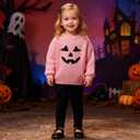 Toddler Girl/Boy Halloween Sweater Pumpkin Smile Embroidery Sweater Knitted Pullover Fall Winter Clothes (Pink)