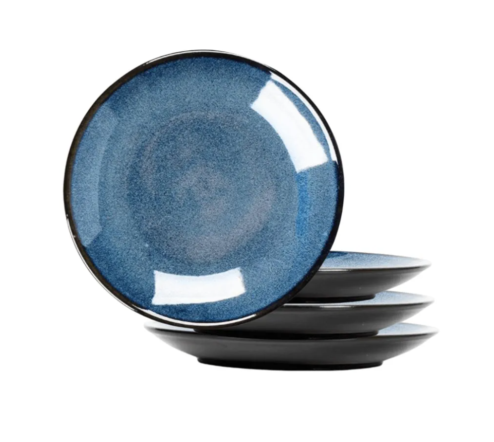 Ceramic Dinner Plates, Reactive Glaze Porcelain Dessert Plates, Salad Plates, Scratch Resistant - Porcelain Serving for Steak, Snack, 6inch Light Blue 4pcs
