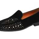 ELANROMAN Black Mens Studded Loafers Driving Fashion Wedding Party Suede Leather Penny Luxury Shoes US 9.5