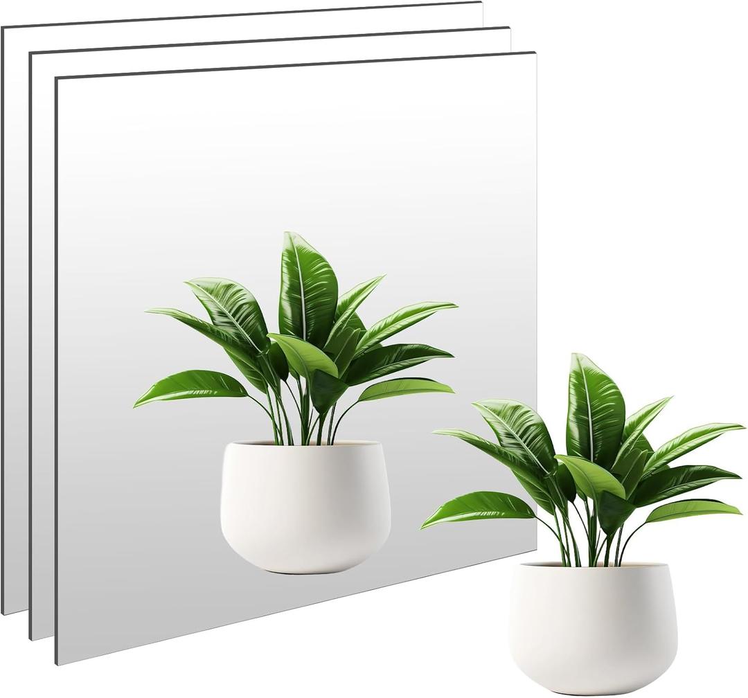 Full Length Glass Mirror Tiles 20"×20" - 3PCS, Modern Frameless Wall Mirrors for Bedroom, Living Room, Home Gym – Real Glass, HD Reflection, Easy Peel & Stick