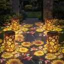 4 Pack Sunflower Solar Lanterns Outdoor Waterproof , Garden Backyard Patio Decor Gifts for Women Mom Sister Her, Grandma Hanging Solar Lights Metal Decoration Outside for Yard, Patio, Backyard, Porch