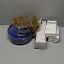 Rubtlamp 350 Pcs Clear Blue Plastic Plates, Blue Gold Plastic Dinnerware Set (50 Guests), Blue Disposable Plates With Gold Rim, Hammered Party Plates Set for Wedding And Party