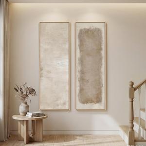 Long Narrow Framed Neutral Abstract Vertical Wall Art, 2 Piece Modern Canvas Prints Paintings Artwork for Walls, Tall Beige Cream Minimalist Pictures for Living Room Bedroom Hallway Entryway Wall Decor 20"W x 60"H x 2sPc