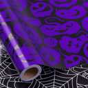 RUSPEPA Reversible Halloween Wrapping Paper, Mini Roll, Black Spider Web and Purple Ghost Design Gift Wrap Paper for Halloween Party, Trick or Treat, Birthday, Holiday Presents, 17 Inches X 32.8 Feet