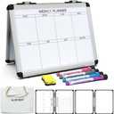 4 Sided Foldable Whiteboards Calendar, 17"x13" Desktop Whiteboard, Integrating with Monthly and Weekly Planner, Multi-Functional Whiteboard Suitable for Home, School and Office.