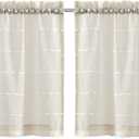 Lush Decor Farmhouse Textured Sheer Kitchen Window Curtain Tiers Set, 29"W x 24"L, Beige