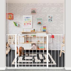 DEARBB Triple Lock Baby Gate for Stairs Doorways and House 31" to 86" Extra Wide Pressure Mounted Easy Walk Through Auto Close Safety Pet Gate White 31.1-48.42"