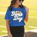 Game Day Shirts for Women Football Graphic Sunday Funday Tee Vintage Casual Football Season Short Sleeve Tee Tops (Medium, Blue)