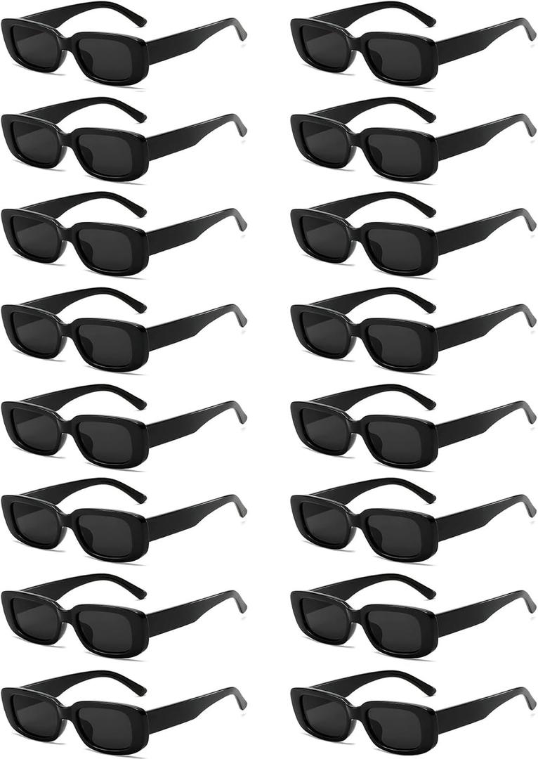 16 Pack Rectangle Sunglasses for Women Retro Colored Square Glasses Bulk 90s Vintage Eyewear Uniex Adults