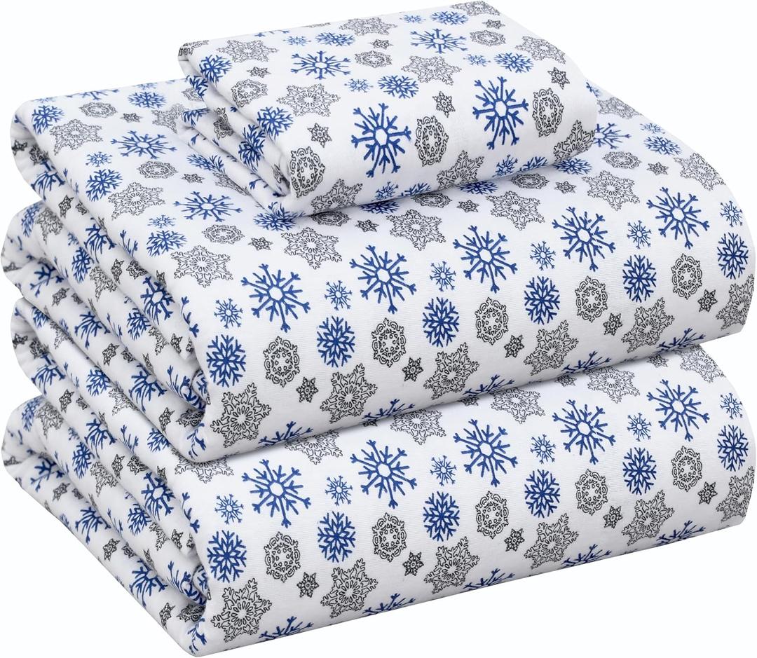 RUVANTI Flannel Sheets California King Size  100% Cotton Brushed Cal King Bed Sheets Set  Deep Pockets 14 Inches  All Seasons Breathable & Extra Soft  Warm & Cozy, 4 Piece, Snow Flake Grey