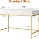 SUPERJARE Vanity Desk with Drawers, 47 inch Computer Desk, Modern Simple Home Office Desks, Makeup Dressing Table for Bedroom - White and Gold
