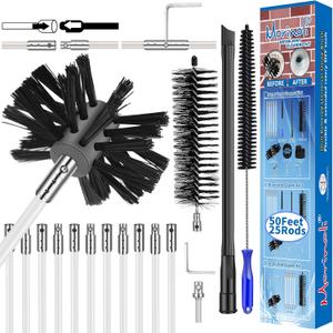 50 Feet Dryer Vent Cleaning Kit for Drill Lint Removes Dryer Vent Cleaning System Dryer Vent Cleaner Kit Vacuum Attachment Dryer Vent Nozzle Hose Attachment Dryer Lint Brush Vent Trap Cleaner (50 FT-Update)