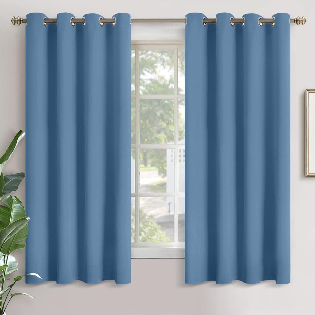 YoungsTex Blackout Curtains for Bedroom 63 Inch Length 2 Panels - Thermal Insulated Window Drapes with Grommet Room Darkening Ocean Color for Living Room, Denim Blue, 52 x 63 Inch