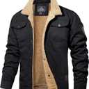 MAGCOMSEN Men's Winter Jacket Lined Sherpa Jacket Warm Trucker Coat Multi Pocket (Black, Small)