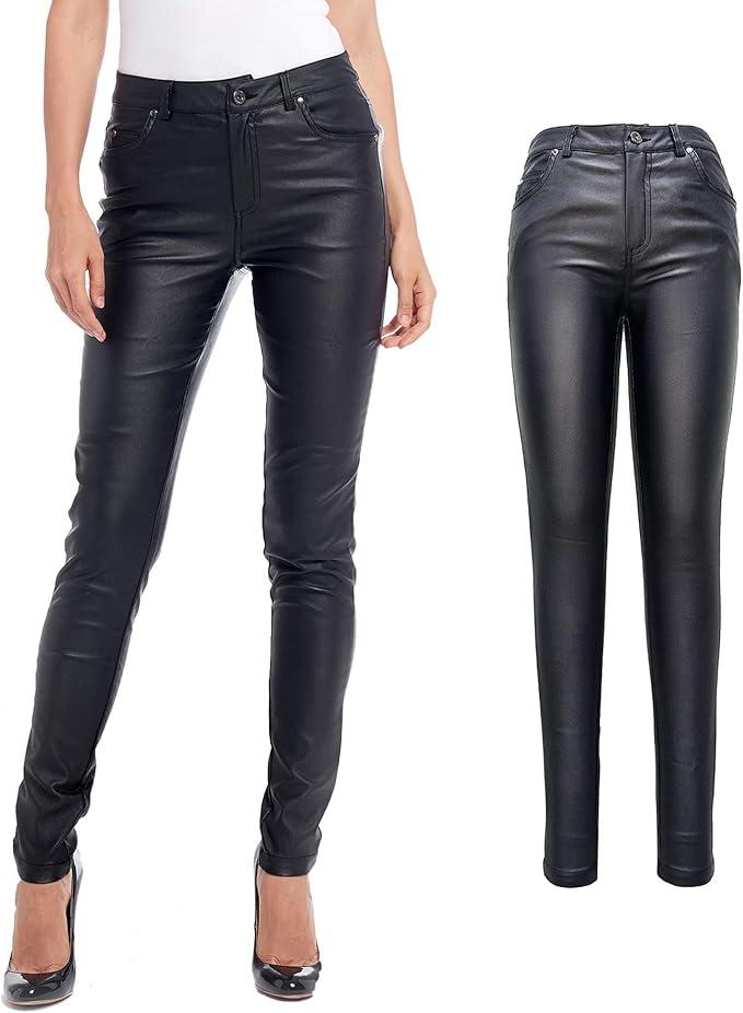 S P Y M Womens Stretchy Jeggings, Faux Leather Legging Pants with Pockets, Regular 2X-Large