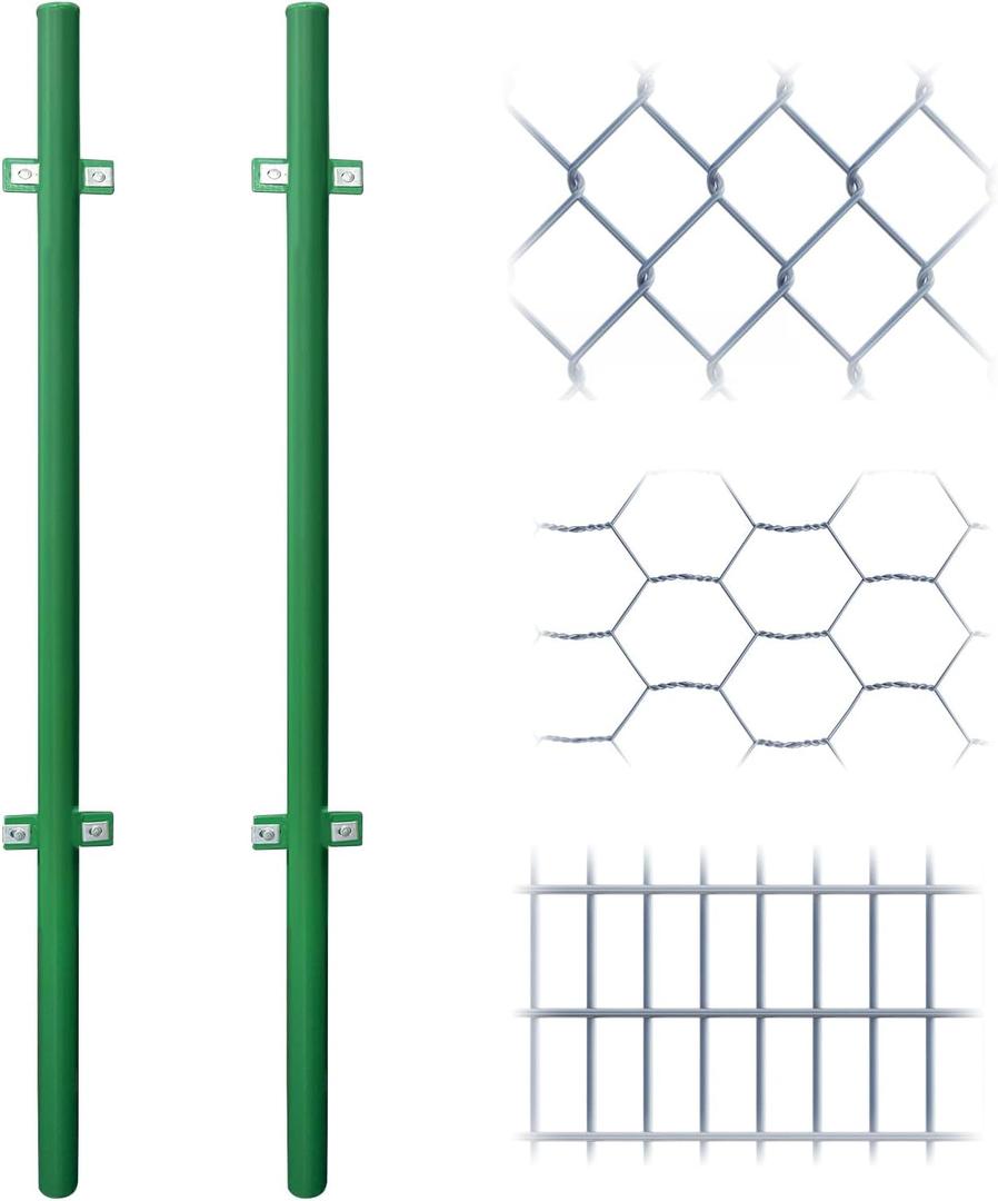 4FT Heavy Duty Green Metal Garden Fence Posts (2-Pack) - for DIY Chicken Wire, Garden/Yard/Driveway/Farm Fence Stakes