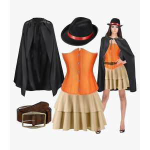 5pcs women Puss Costume Cloak Hat Cat in Boots Cosplay Accessories Set Cape Belt Set Puss Cloak Halloween Costume, M