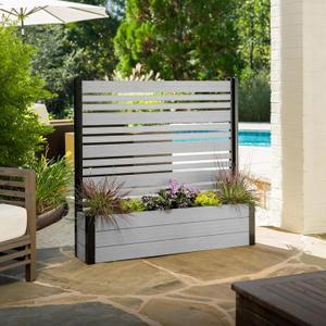 44in H x 46in W x 9.5in L (1 Screen w/Planter) Freestanding Enclo Florence Privacy Fence Screen with Planter Box, Outdoor Vinyl Privacy Screen Panel for Patio & Air Conditioner, EC18007