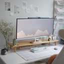 Bamboo Dual Monitor Shelf, Monitor Stand Riser with Underneath Storage for Desk Office Supplies, Supports Heavy TV up to 300 lbs, Natural