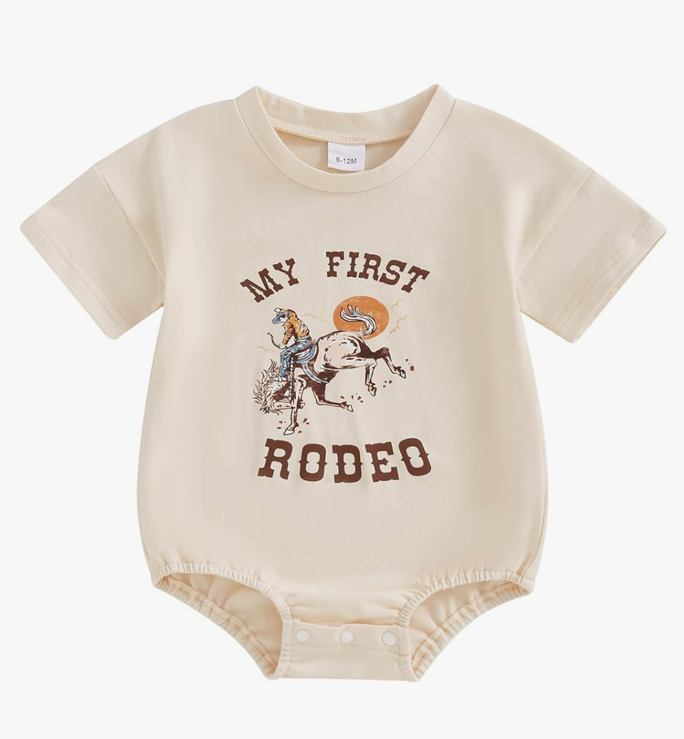 Baby Girl Boy 1st Birthday Outfit My First Rodeo Western Bubble Romper T-Shirt Short Sleeve Bodysuit Summer Clothes 12-18M
