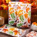 Supervitae 100 Pcs Thanksgiving Fall Bags 8 x 11.8 Inch Bulk Plastic Candy Cookies Treat Goody Bags with Handles for Fall Autumn Party Gift Favor Supplies
