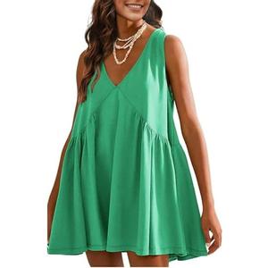 OPCAKM Women's V Neck Sleeveless Mini Dress Loose Summer Pleated Swing Flowy Sundress, Extra Large, Green  OPCAKM Women's V Neck Sleeveless Mini Dress Loose Summer Pleated Swing Flowy Sundress, Extra Large, Green