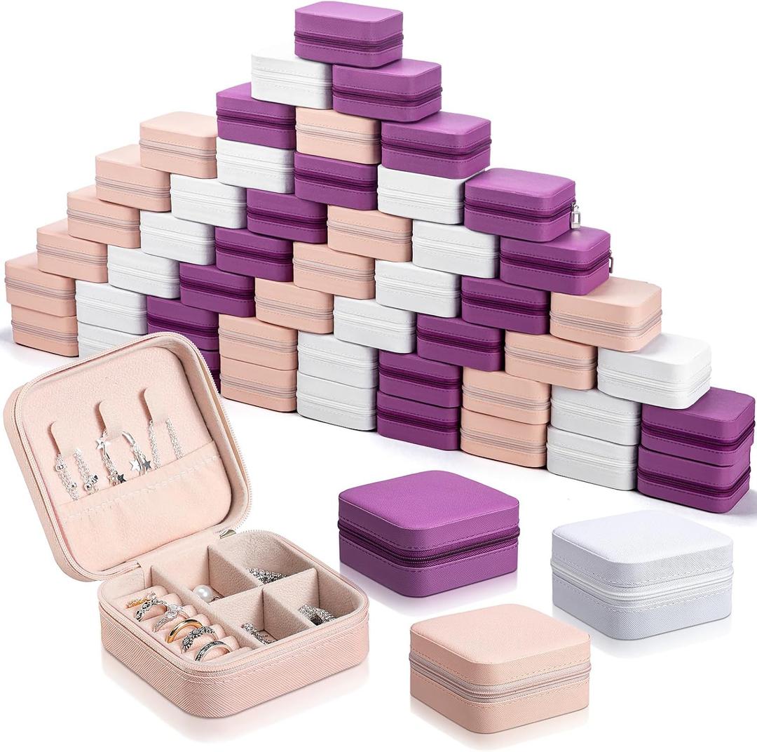 Batiyeer 50 Pcs Small Jewelry Travel Case Bulk Mini Jewelry Organizer Wedding Bridesmaid Proposal Return Mothers Day Present(White Pink Purple)