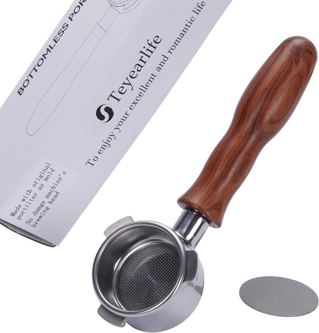 54mm Bottomless Portafilter for Breville Barista Express(BES870) Pro Touch Bambino Plus Infuser Duo Temp Espresso Accessorie made of Stainless steel and solid wood