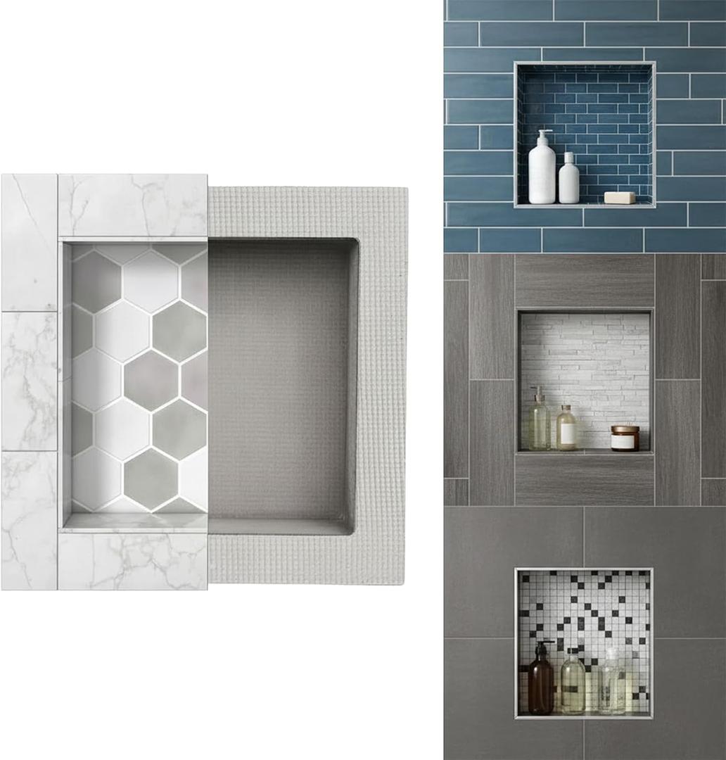 Houseables Shower Niche, Shower Niche Insert Tile Ready, 12x12 Inch, Recessed Bathroom Storage, in Wall Shelf, Cubby Inserts, Recessed Shampoo Caddy, Inset Shelves, Built in Nook, Soap Box, Prefab