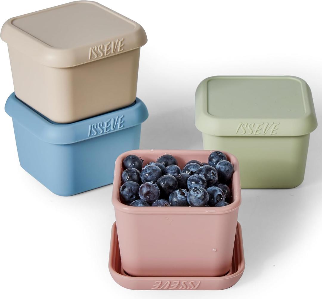 ISSEVE 4pack 6oz Silicone Snack Containers for Kids, Reusable Small Containers with Lids, Leak Proof Food Storage Containers, Children Kids Lunch Box for Daycare, School, Travel (Morandi color)