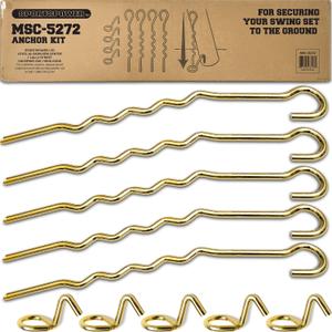 Sportspower 5-Piece Heavy-Duty Steel Corkscrew Ground Anchor Kit for Swing Sets & Trampolines, 12-Inch Anchors, Gold