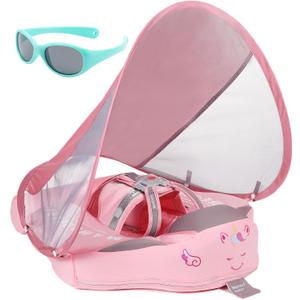Mambobaby Float with Canopy and Tail New Upgraded Non-Inflatable Baby Pool Float Mambo Float Swim Trainer Solid Infant Swim Float Adjustable Pearl Foam Baby Swim Ring