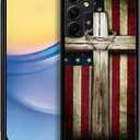 for Samsung Galaxy A15 Case 6.5 with Cross American Flag Four Corner Airbag Protection Design Soft Silicone Frame Personalized Pattern Case Compatible with Samsung Galaxy A15 for Men