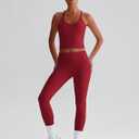 ABOCIW Workout Sets for Women 2 Piece Backless Strappy Padded Tank Tops High Waist Leggings Gym Sets Active Wear Yoga Pilates Outfits Cherry Red Medium