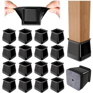24 Pcs Chair Leg Floor Protectors Square,Black Silicone Felt Furniture Leg Pads Caps Covers for Hardwood Floors(Fit:1-1/16" to 1-5/8")