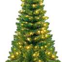 Goplus Prelit Pencil Christmas Tree, 4.5FT Premium Hinged Fir Tree, with LED Lights and Solid Metal Stand, Easy Assemble, Ideal Artificial Xmas Tree for Home and Office, Warm White LED (Green)
