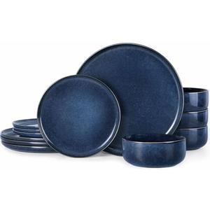 Herogo 9Pieces Dinnerware Set Stoneware Service for 4, Dinner Plates and Bowls Sets, Double Reactive Glaze Dishes Set for Kitchen, Scratch Resistant, Microwave & Dishwasher Safe, Starry Blue