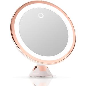 Fancii 10X Magnifying Makeup Mirror with True Natural Light and Locking Suction - 8 inch Large Lighted Travel Vanity Mirror, Dimmable Daylight LEDs, Battery and USB Operated - Luna (Rose Gold)