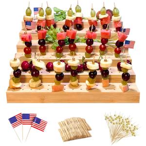 Skewer Holder: Bamboo Six Tier Food Stand with 180 Holes - Includes 200 Pcs Skewer, 100 Pcs US Toothpick Flags, and 100 Pcs Bamboo Forks - Ideal for Buffet, Cocktail Parties, and Catering Events (Nature) Skewer Holder: Bamboo Six Tier Food Stand with 180 Holes - Includes 200 Pcs Skewer, 100 Pcs US Toothpick Flags, and 100 Pcs Bamboo Forks - Ideal for Buffet, Cocktail Parties, and Catering Events (Nature)